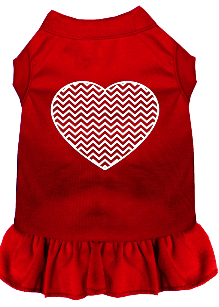 8 In. Chevron Heart Screen Print Dress, Red - Extra Small