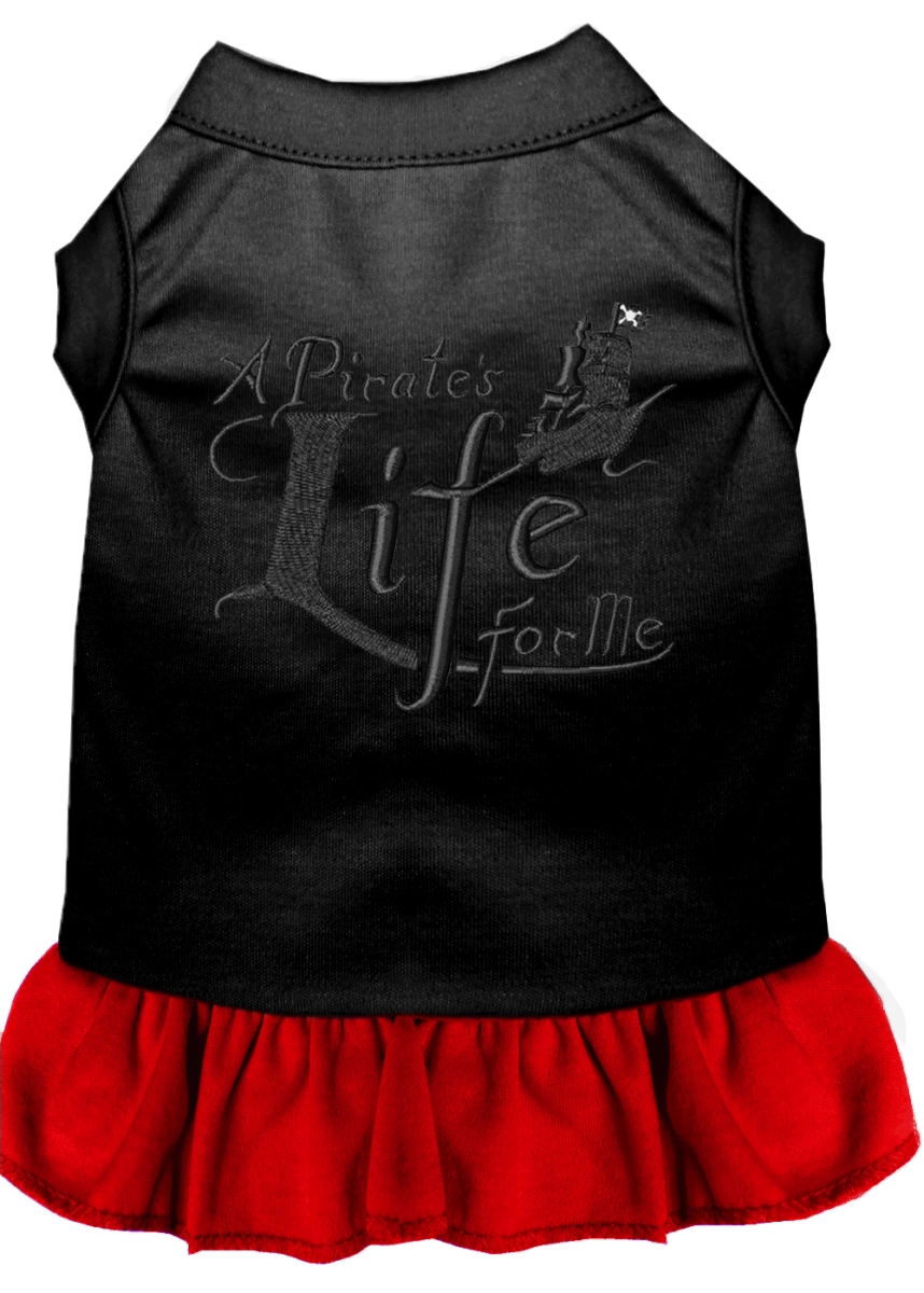 10 In. A Pirates Life Embroidered Dog Dress - Black With Red, Small