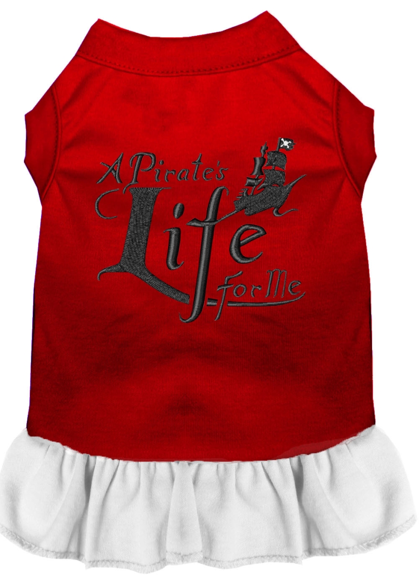10 In. A Pirates Life Embroidered Dog Dress - Red With White, Small