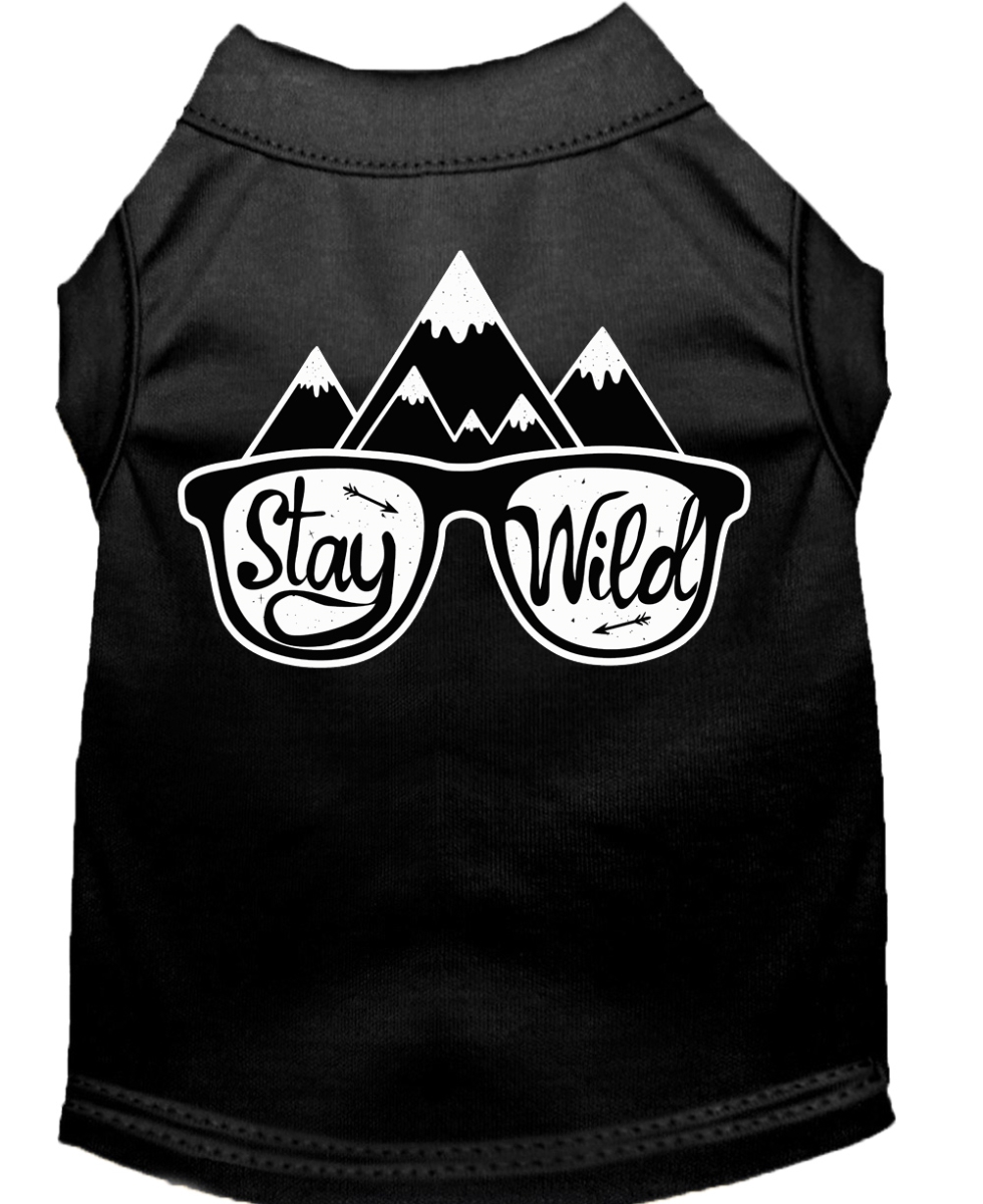 12 In. Stay Wild Screen Print Dog Shirt, Black - Medium