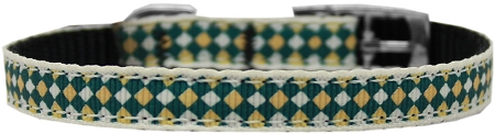 Green Checkers Nylon Dog Collar With Classic Buckle 0.37 In. - Size 10