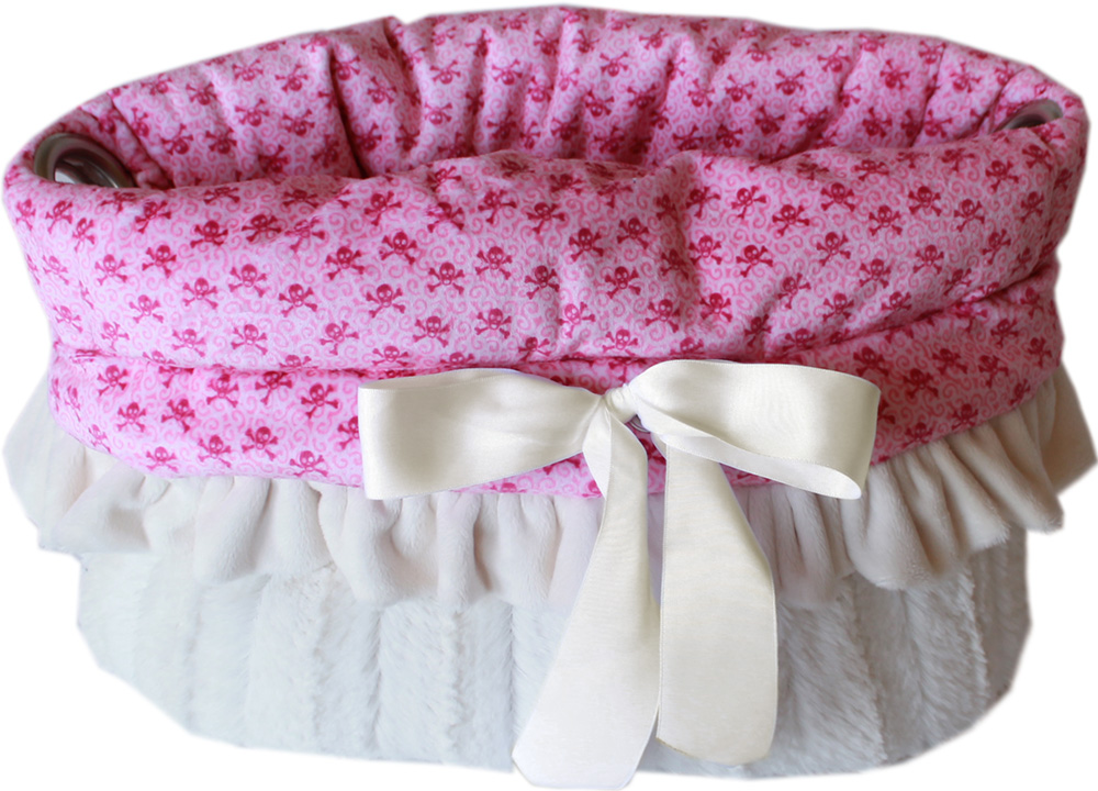 500-152 Lpk Light Pink Skulls Reversible Snuggle Bugs Pet Bed, Bag & Car Seat