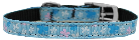 0.38 In. Butterfly Nylon Dog Collar With Classic Buckle, Blue - Size 8