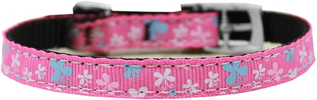 0.38 In. Butterfly Nylon Dog Collar With Classic Buckle, Pink - Size 8