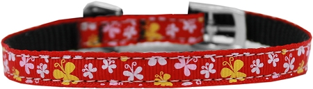 0.38 In. Butterfly Nylon Dog Collar With Classic Buckle, Red - Size 10