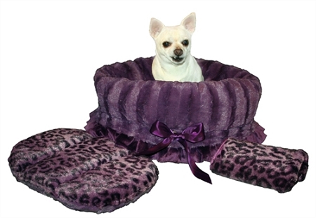 500-043 Purple Cheetah Reversible Snuggle Bugs Pet Bed, Bag & Car Seat