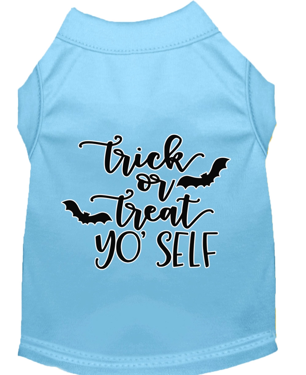 51-437 Bblxs Trick Or Treat Yo Self Screen Print Dog Shirt, Baby Blue - Extra Small