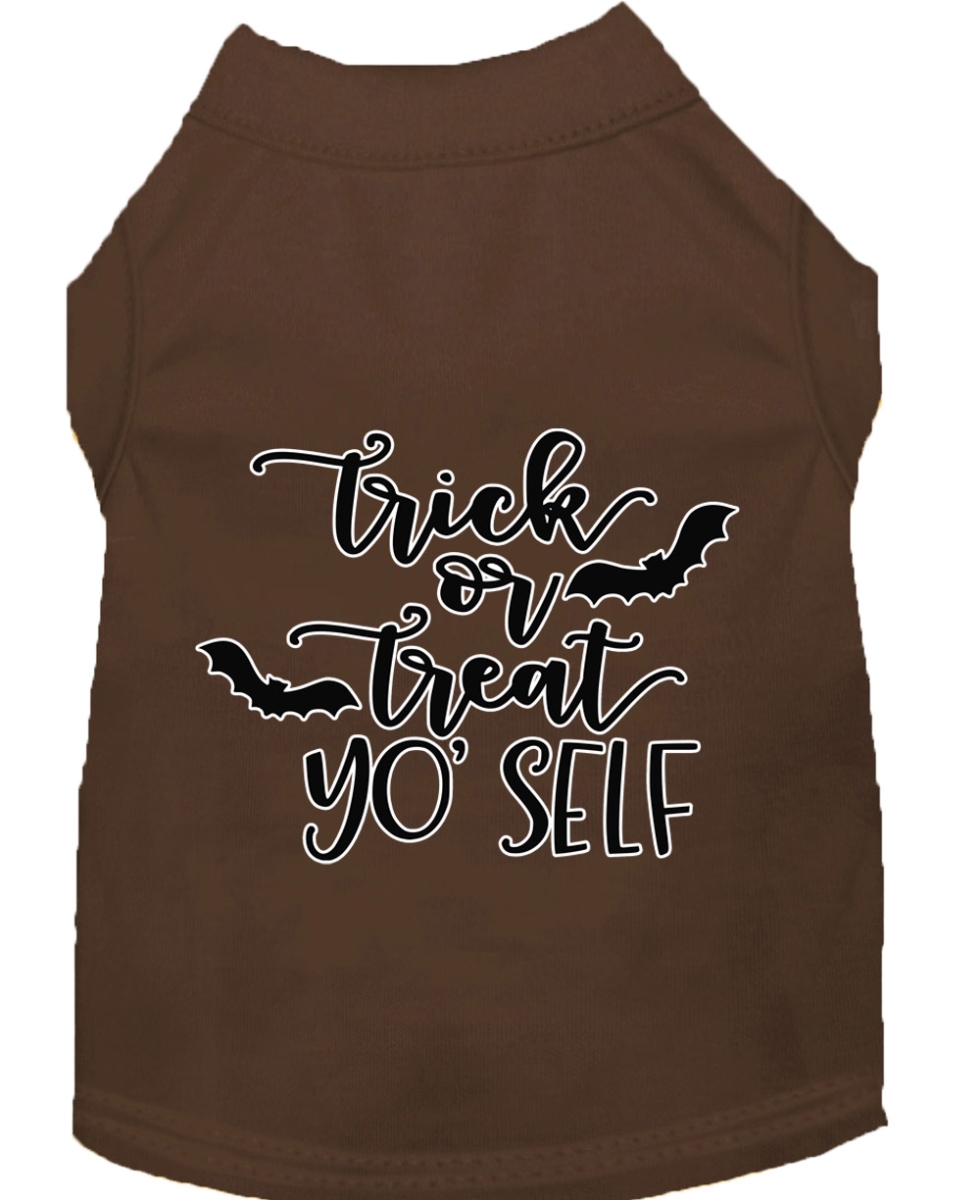 51-437 Brxs Trick Or Treat Yo Self Screen Print Dog Shirt, Brown - Extra Small