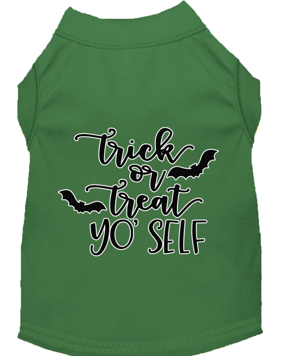 51-437 Grsm Trick Or Treat Yo Self Screen Print Dog Shirt, Green - Small