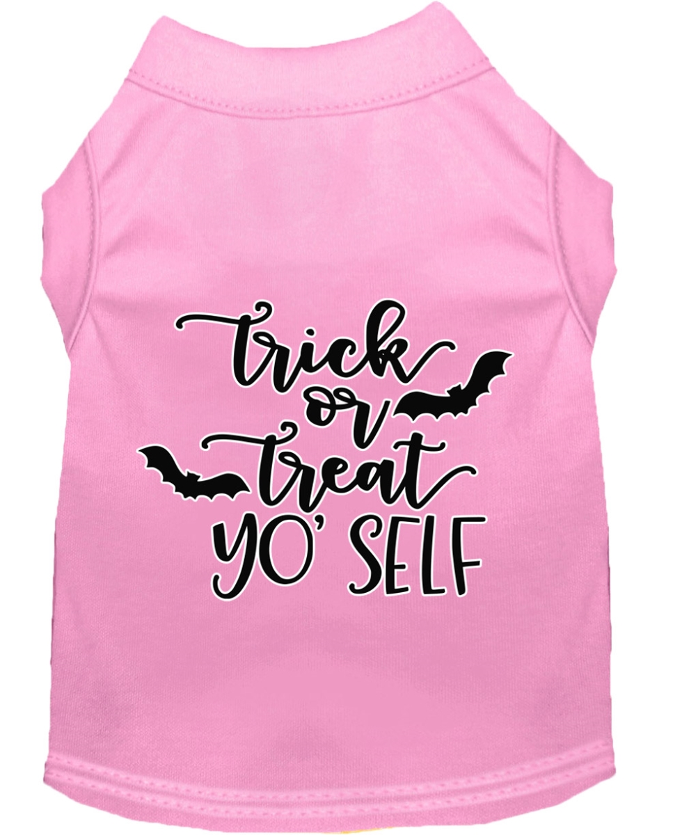 51-437 Lpkxs Trick Or Treat Yo Self Screen Print Dog Shirt, Light Pink - Extra Small
