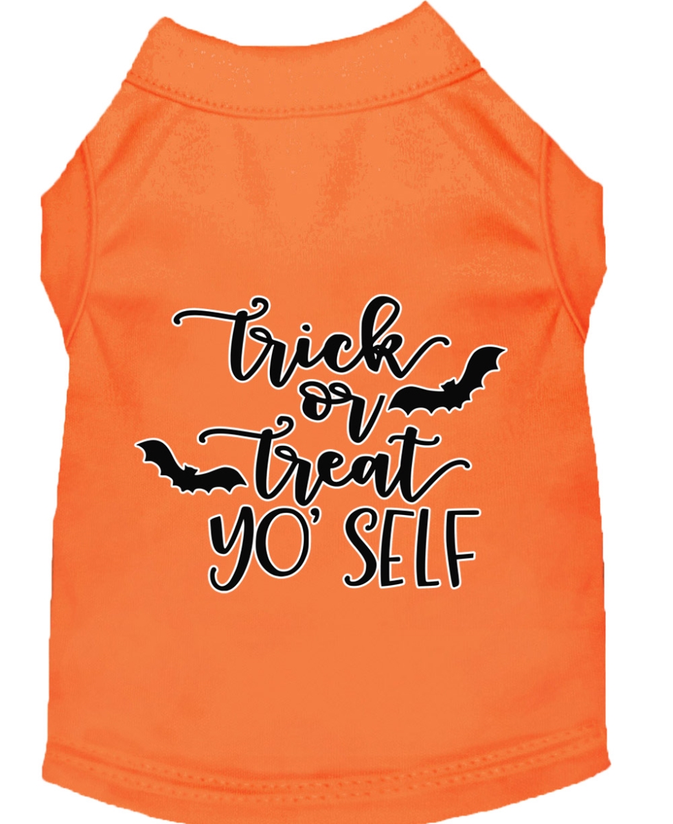 51-437 Orsm Trick Or Treat Yo Self Screen Print Dog Shirt, Orange - Small