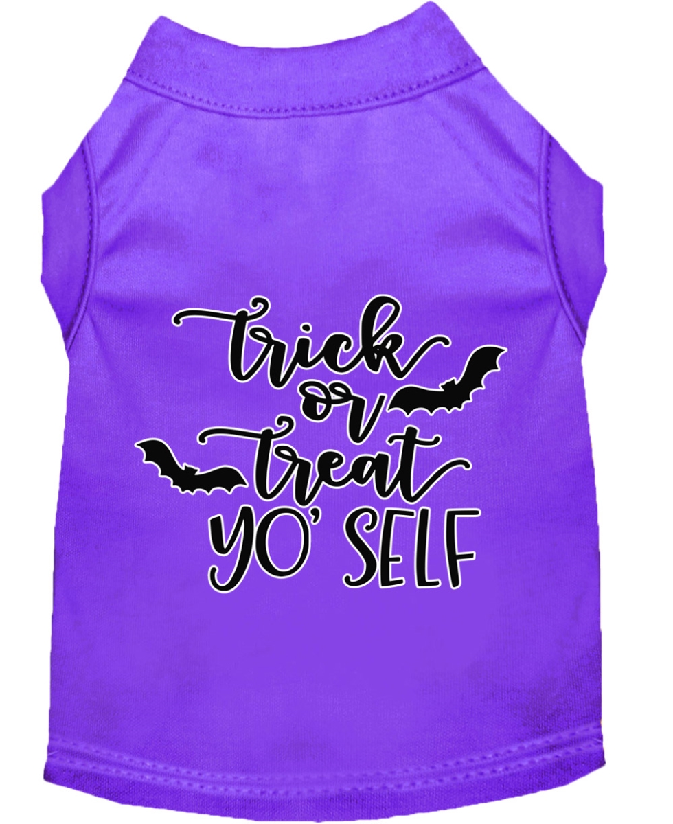 51-437 Prmd Trick Or Treat Yo Self Screen Print Dog Shirt, Purple - Medium