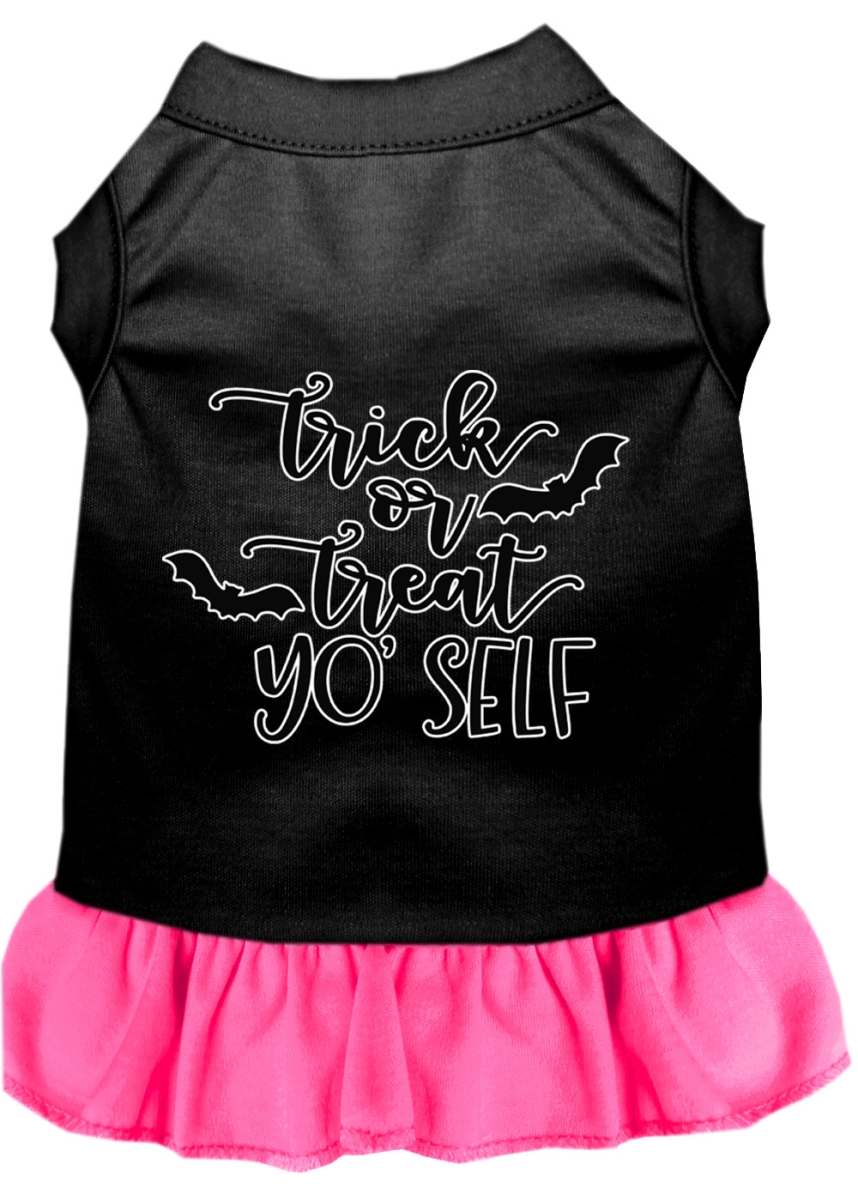 58-437 Bkbpklg Trick Or Treat Yo Self Screen Print Dog Dress, Black With Bright Pink - Large