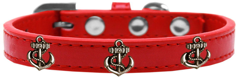 Bronze Anchor Widget Dog Collar, Red - Size 10