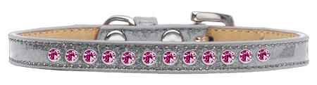 0.38 In. Bright Pink Crystal Puppy Ice Cream Collar, Silver - Size 8