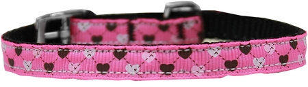0.38 In. Argyle Hearts Nylon Dog Collar With Classic Buckle, Bright Pink - Size 8