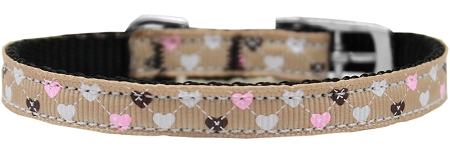 0.38 In. Argyle Hearts Nylon Dog Collar With Classic Buckle, Tan - Size 8