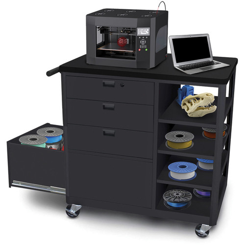 Mvg3624bkbk-3 3d Printer Cart With Three Storage Drawers Four Side Shelves - Steel