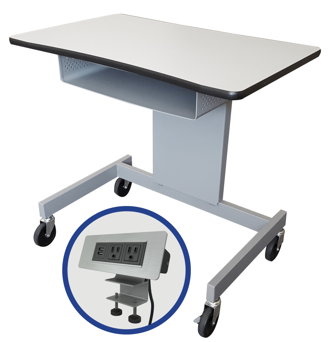 Amwd3220br-plst 32 In. W Ergonomic Adjustable Height Mobile Workstation With Storage Tray