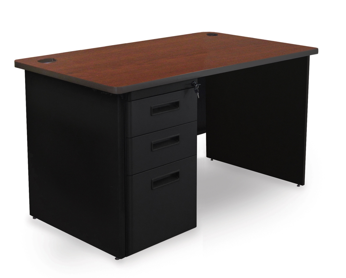Pdr4830sp-b-bk-madn 48 W X 30 D Single Full Pedestal Desk, Mahogany Laminate & Black Finish