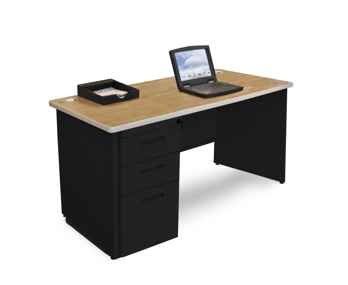 Pdr4830sp-b-bk-okpu 48 W X 30 D Single Full Pedestal Desk, Oak Laminate & Black Finish