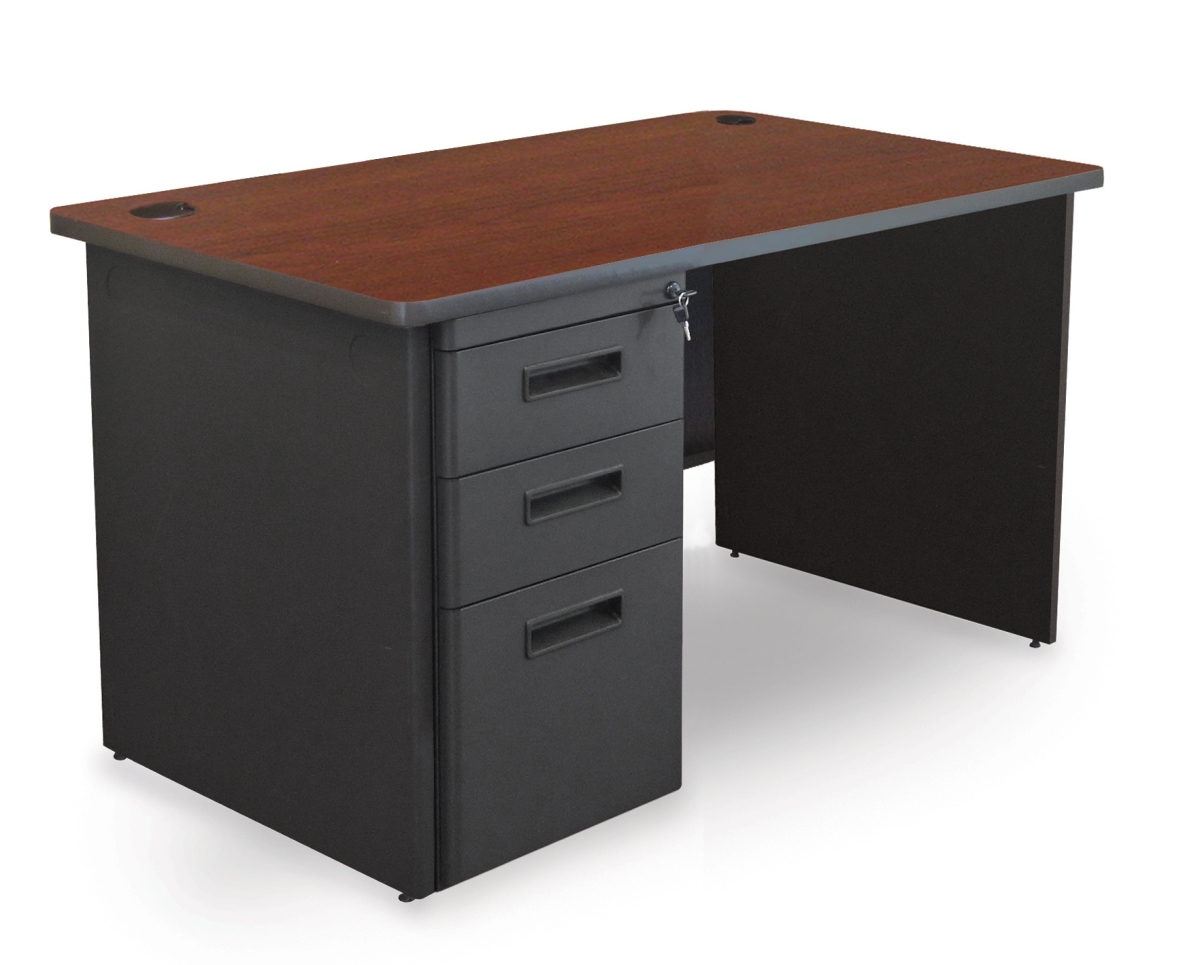 Pdr4830sp-b-dt-madn 48 W X 30 D Single Full Pedestal Desk, Mahogany Laminate & Dark Neutral Finish