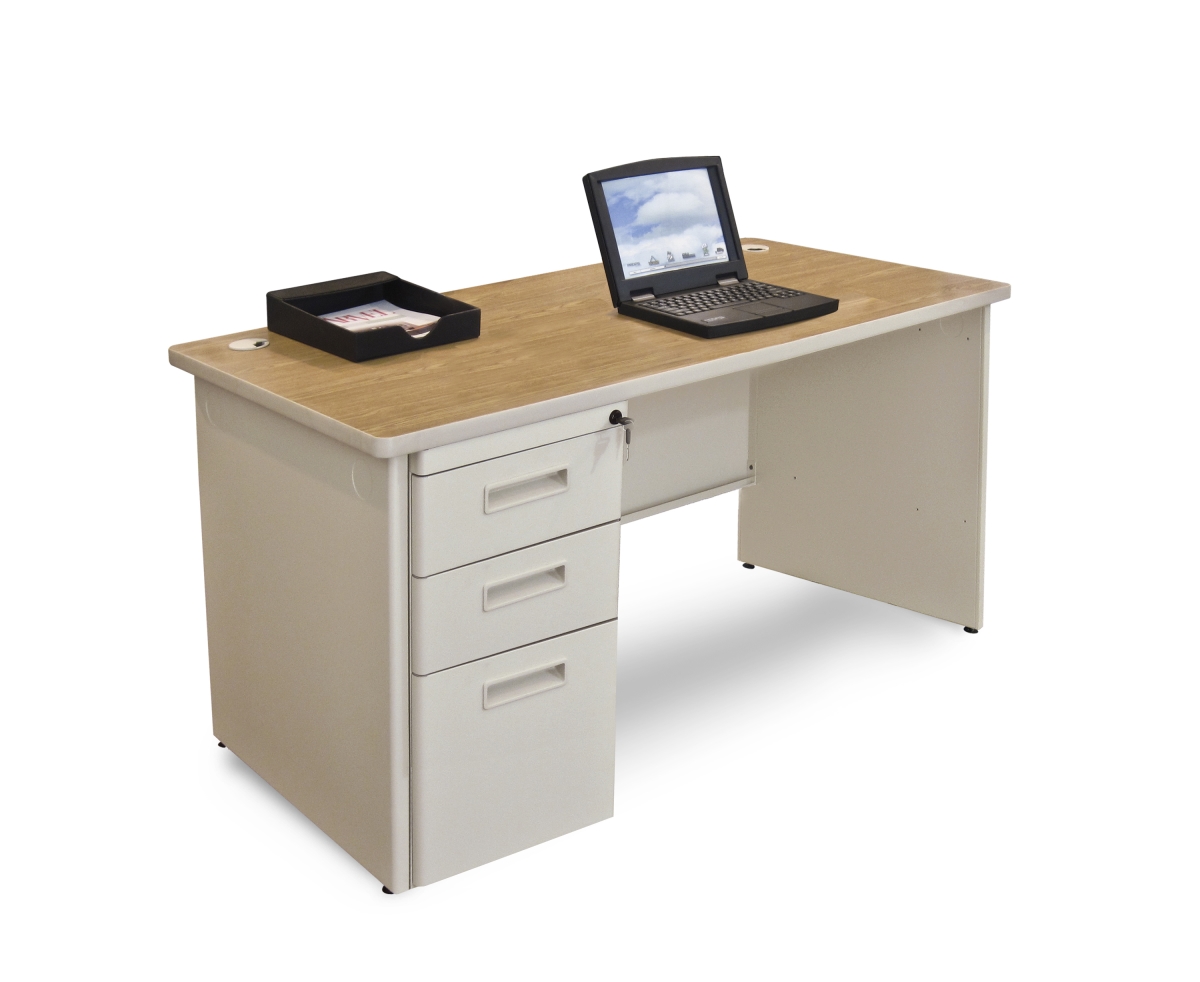 Pdr4830sp-b-ut-okpu 48 W X 30 D Single Full Pedestal Desk, Oak Laminate & Putty Finish
