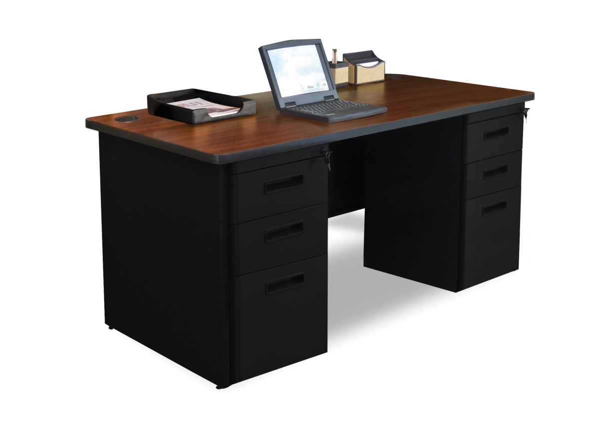Pdr6030dp-b-b-bk-madn 60 W X 30 D Double Full Pedestal Desk, Mahogany Laminate & Black Finish