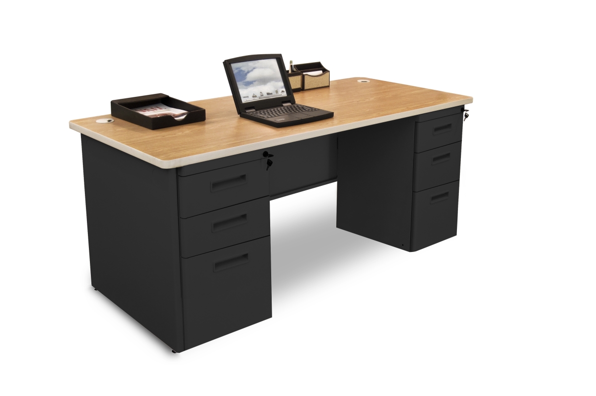 Pdr6030dp-b-b-bk-okpu 60 W X 30 D Double Full Pedestal Desk, Oak Laminate & Black Finish