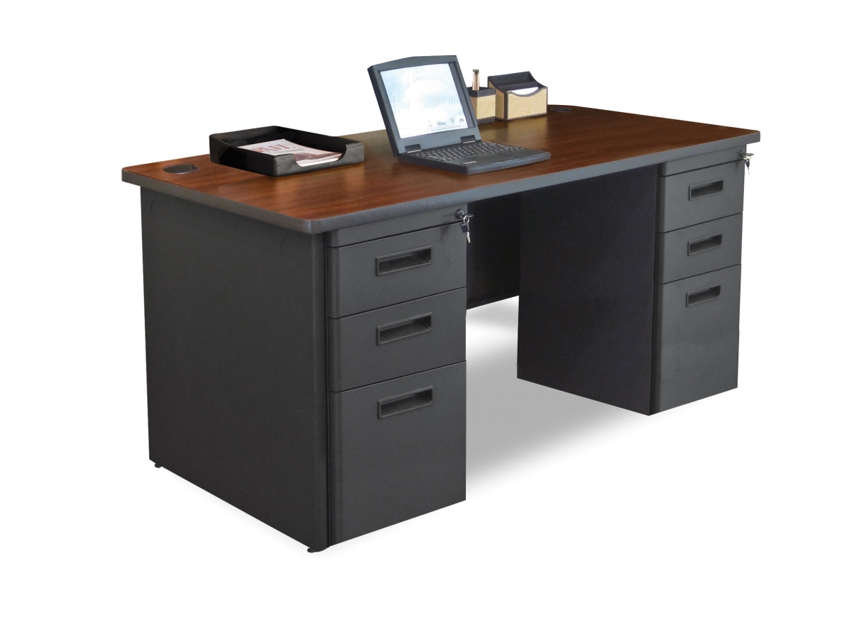 Pdr6030dp-b-b-dt-madn 60 W X 30 D Double Full Pedestal Desk, Mahogany Laminate & Dark Neutral Finish