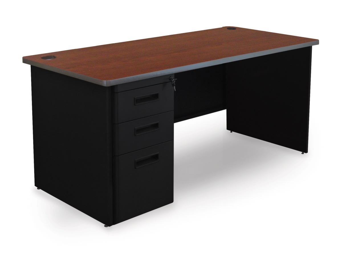 Pdr6030sp-b-bk-madn 60 W X 30 D Single Full Pedestal Desk, Mahogany Laminate & Black Finish