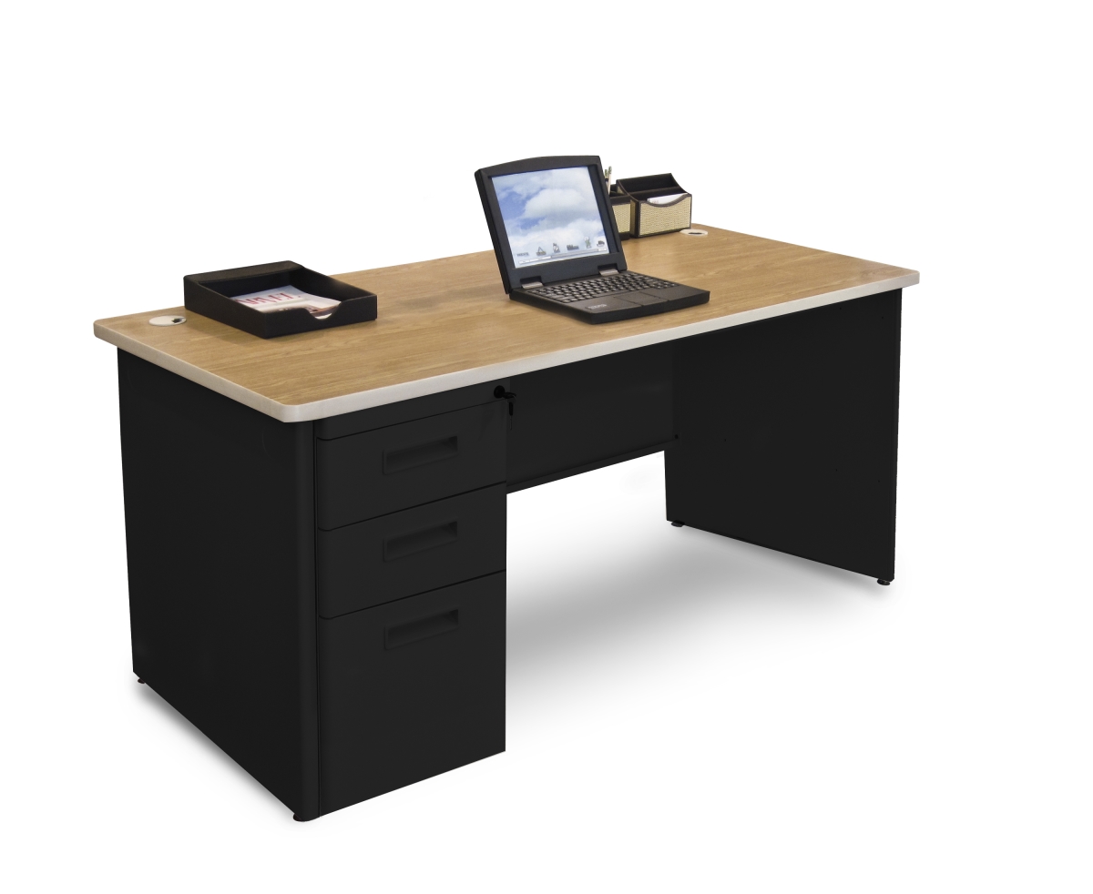 Pdr6030sp-b-bk-okpu 60 W X 30 D Single Full Pedestal Desk, Oak Laminate & Black Finish