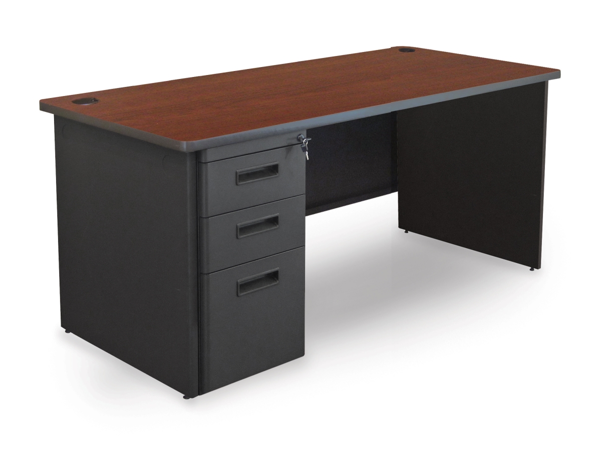 Pdr6030sp-b-dt-madn 60 W X 30 D Single Full Pedestal Desk, Mahogany Laminate & Dark Neutral Finish