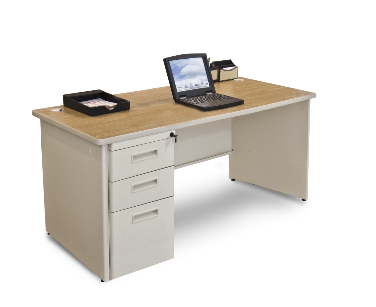 Pdr6030sp-b-ut-okpu 60 W X 30 D Single Full Pedestal Desk, Oak Laminate & Putty Finish