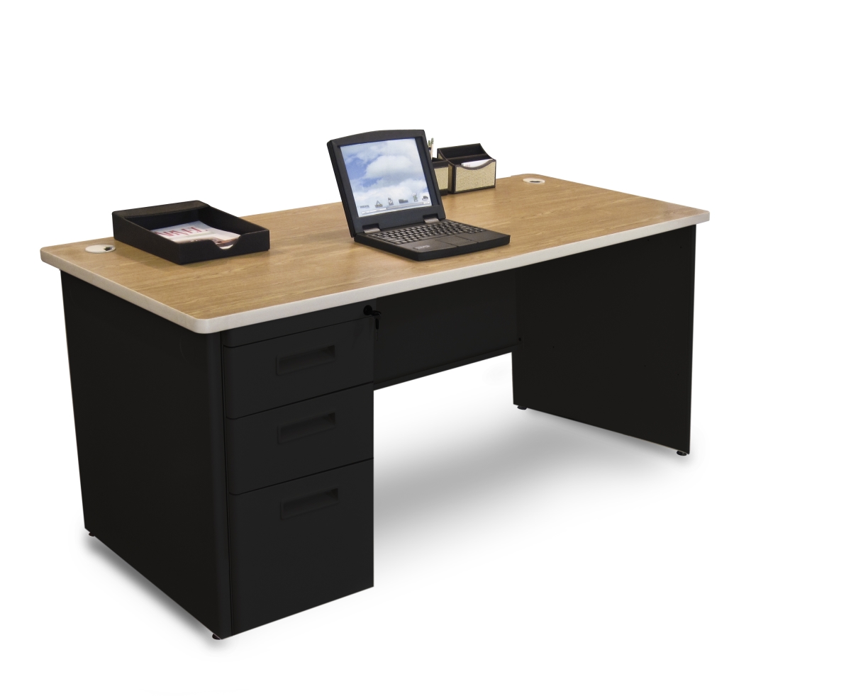 Pdr6630sp-b-bk-okpu 66w X 30 D Single Full Pedestal Desk, Oak Laminate & Black Finish