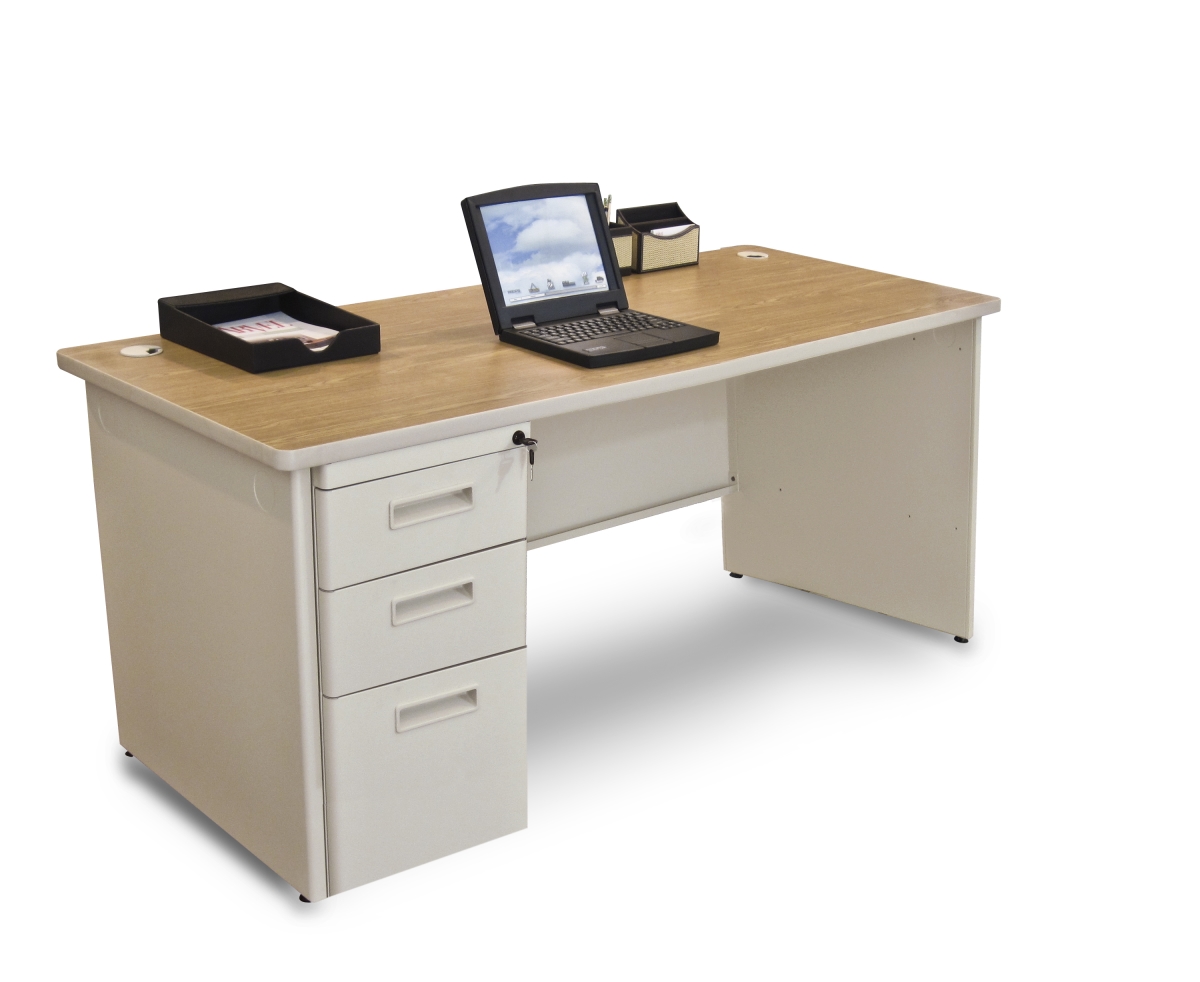 Pdr6630sp-b-ut-okpu 66w X 30 D Single Full Pedestal Desk, Oak Laminate & Putty Finish