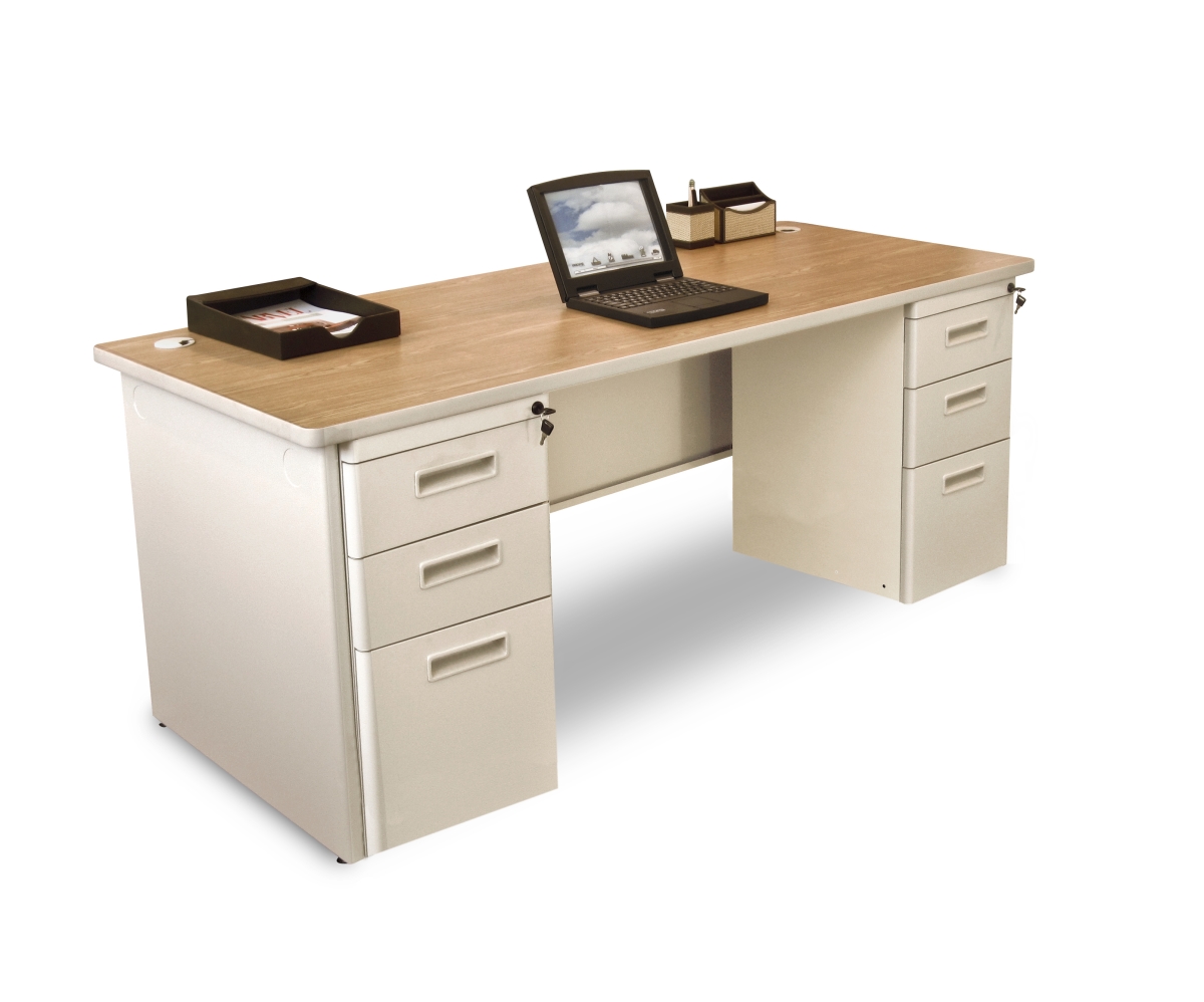 Pdr7230dp-b-b-ut-okpu 72 W X 30 D Double Full Pedestal Desk, Oak Laminate & Putty Finish