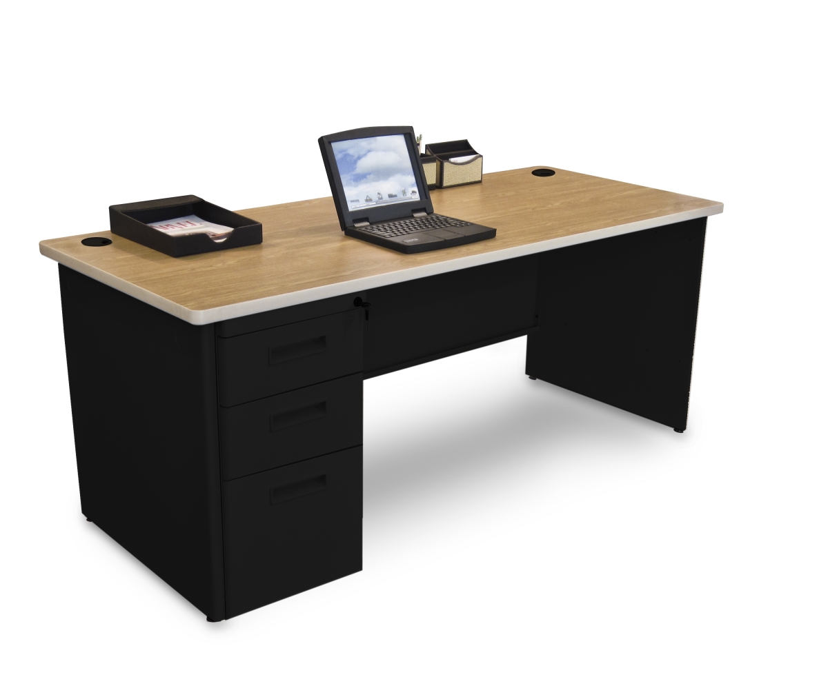 Pdr7230sp-b-bk-okpu 72 W X 30 D Single Full Pedestal Desk, Oak Laminate & Black Finish
