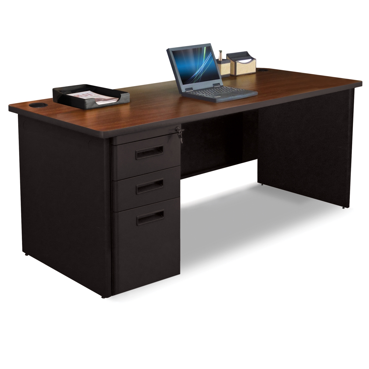 Pdr7230sp-b-dt-madn 72 W X 30 D Single Full Pedestal Desk, Mahogany Laminate & Dark Neutral Finish