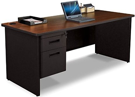 Pdr7236dp-b-b-bk-madn 72 W X 36 D Double Full Pedestal Desk, Mahogany Laminate & Black Finish