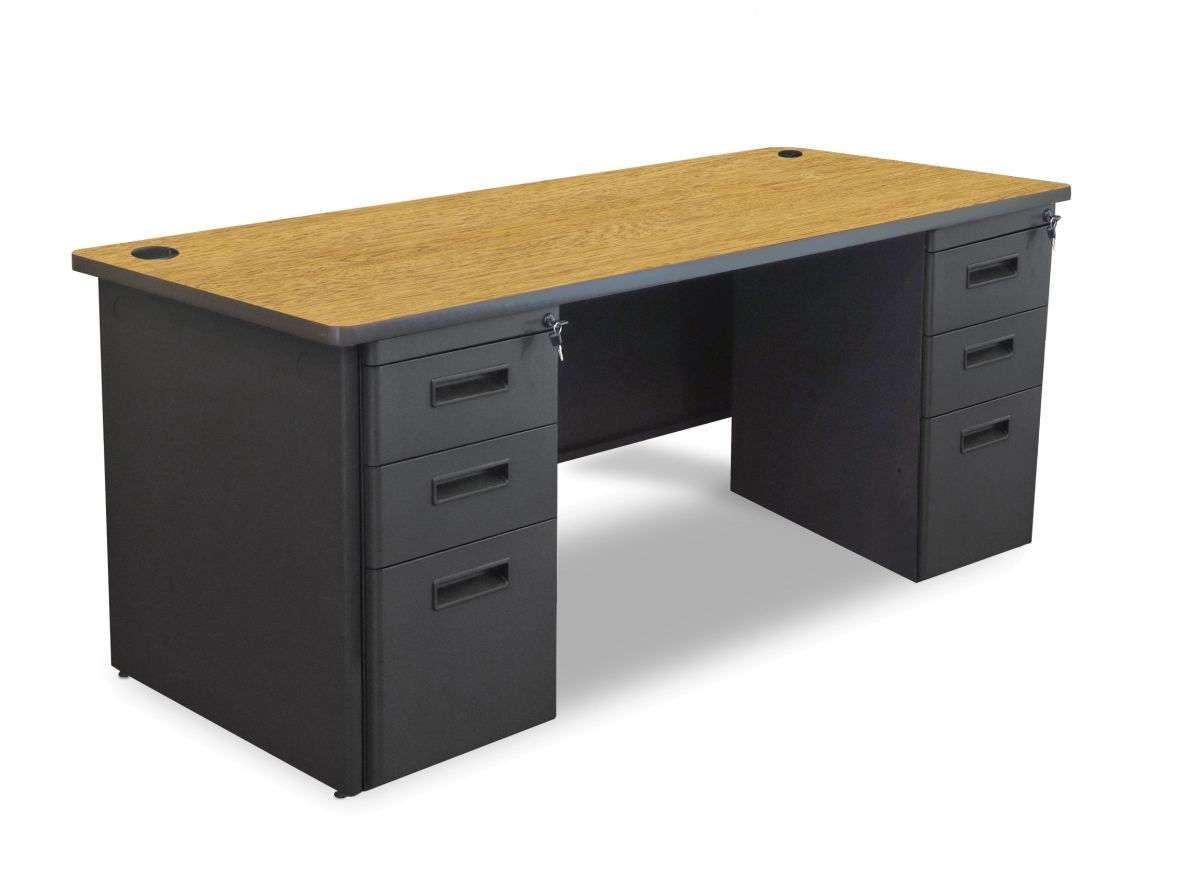 Pdr7236dp-b-b-bk-okpu 72 W X 36 D Double Full Pedestal Desk, Oak Laminate & Black Finish