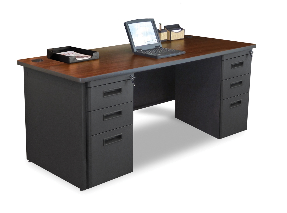 Pdr7236dp-b-b-dt-madn 72 W X 36 D Double Full Pedestal Desk, Mahogany Laminate & Dark Neutral Finish