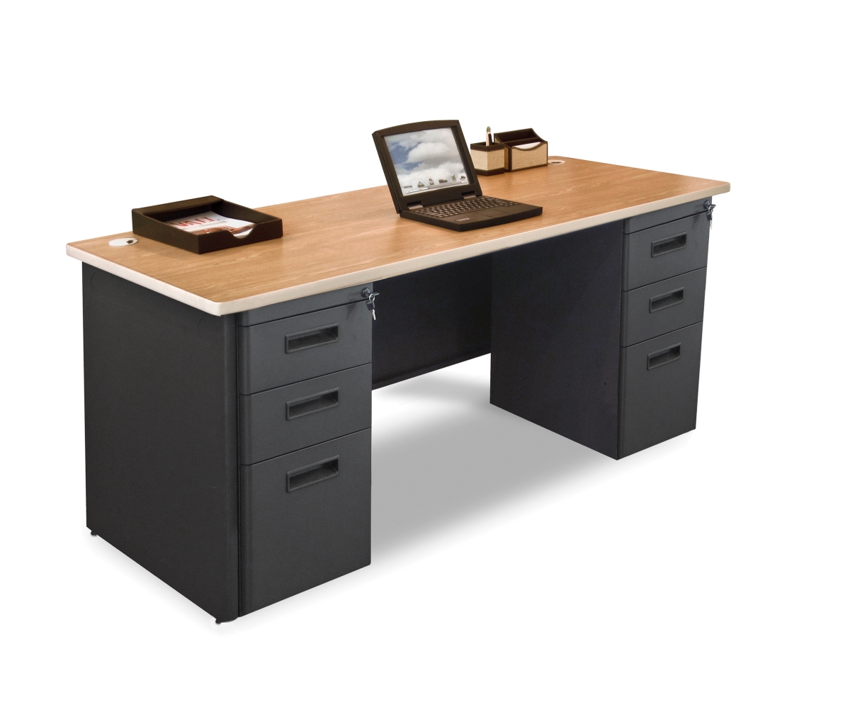Pdr7236dp-b-b-ut-okpu 72 W X 36 D Double Full Pedestal Desk, Oak Laminate & Putty Finish
