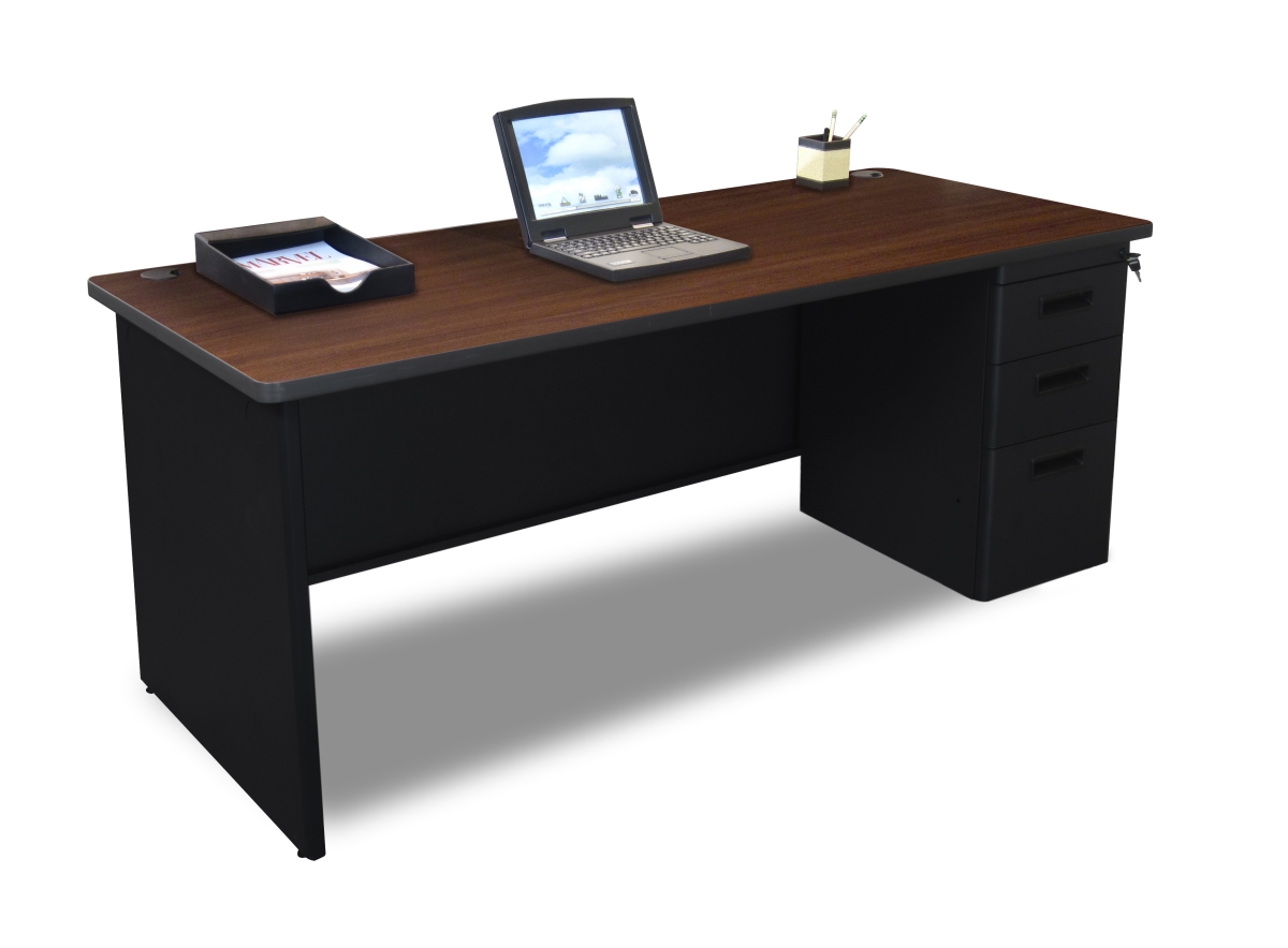 Pdr7236sp-b-bk-madn 72 W X 36 D Single Full Pedestal Desk, Mahogany Laminate & Black Finish