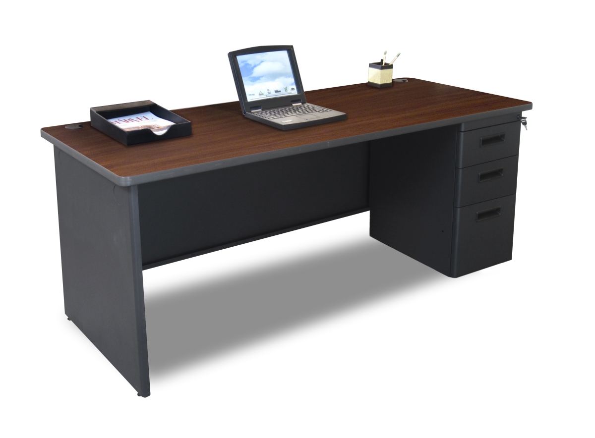 Pdr7236sp-b-dt-madn 72 W X 36 D Single Full Pedestal Desk, Mahogany Laminate & Dark Neutral Finish