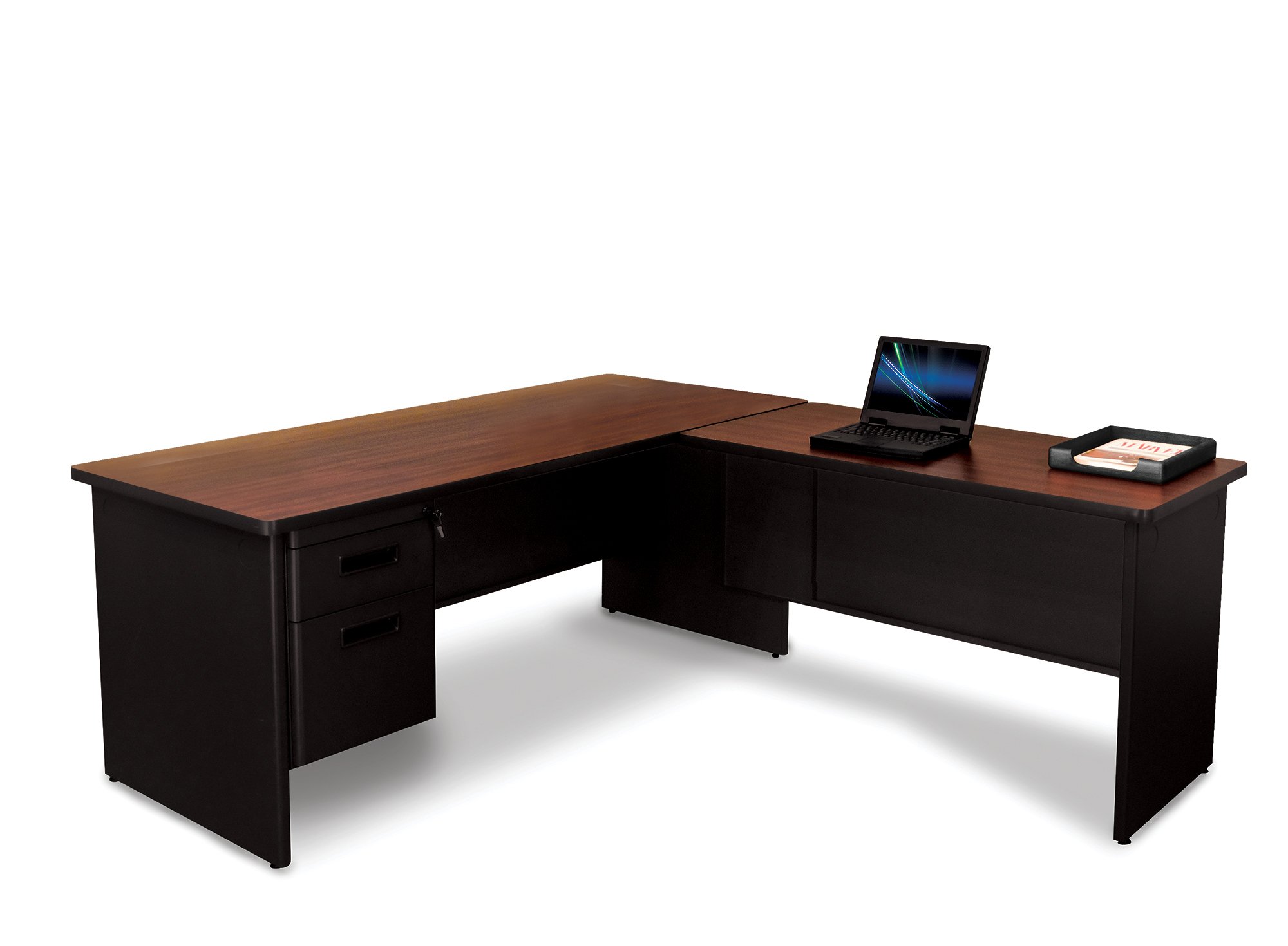 Prnt1bkma 72 W X 78 D Desk With Return, Black & Mahogany