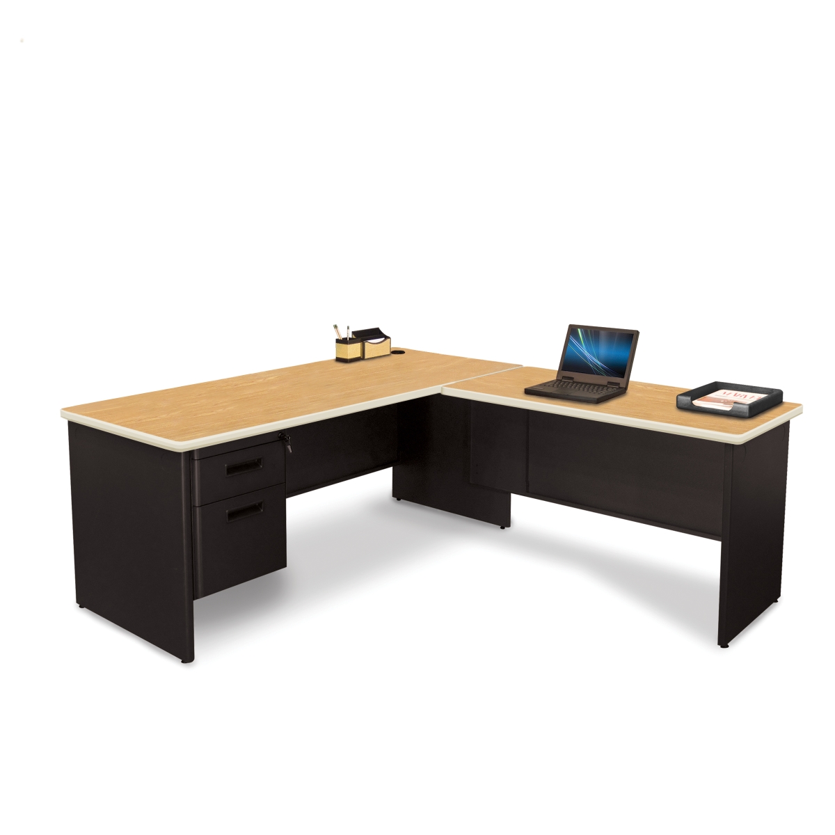 Prnt1bkok 72 W X 78 D Desk With Return, Black & Oak