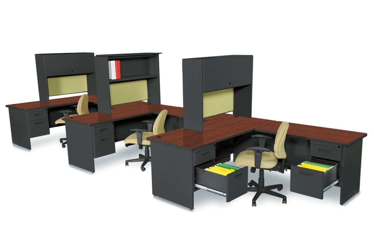 Prnt10bkmaf7106 72 W X 78 D Desk With Return & Pedestal, Black & Mahogany - Palmetto