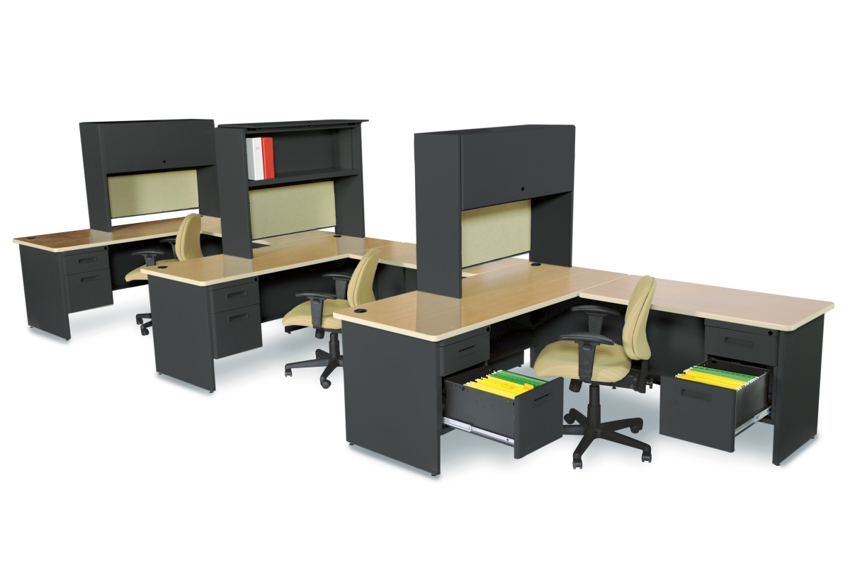 Prnt10bkmaf1201 72 W X 78 D Desk With Return & Pedestal, Black & Mahogany - Windblown