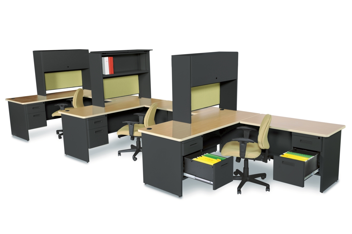 Prnt10bkokf7106 72 W X 78 D Desk With Return & Pedestal, Black & Oak - Palmetto
